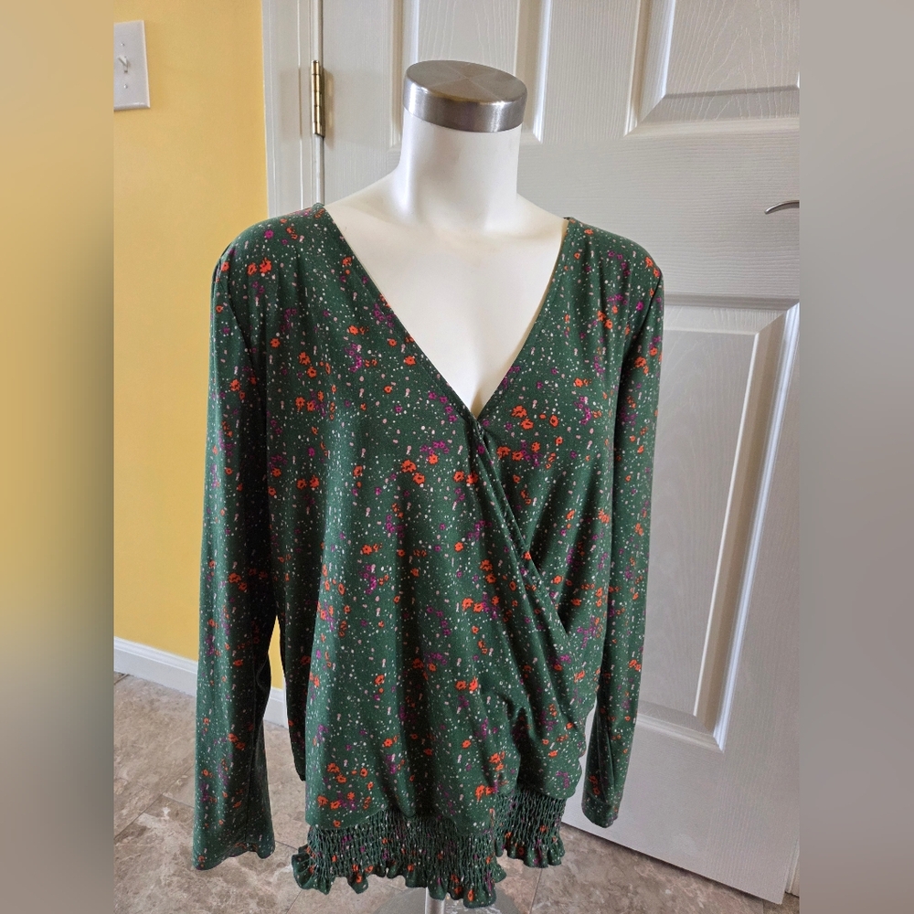 Floral Green Wrap Top